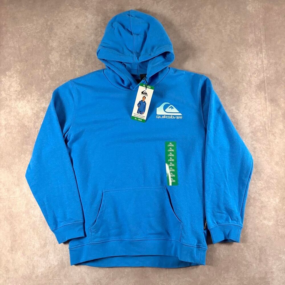 quiksilver lightweight blue logo hoodie new with tags